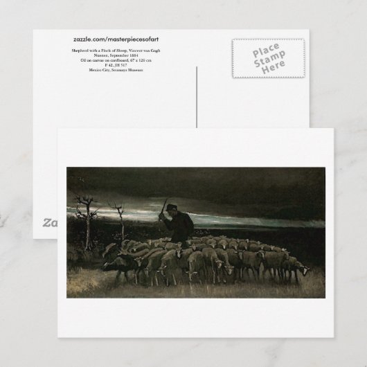 Shepherd, kudde van Sheep Van Gogh Fine Art Briefkaart (Voorkant / Achterkant)