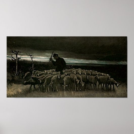 Shepherd, kudde van Sheep Van Gogh Fine Art Poster (Voorkant)