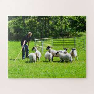 Shepherd met schapen legpuzzel