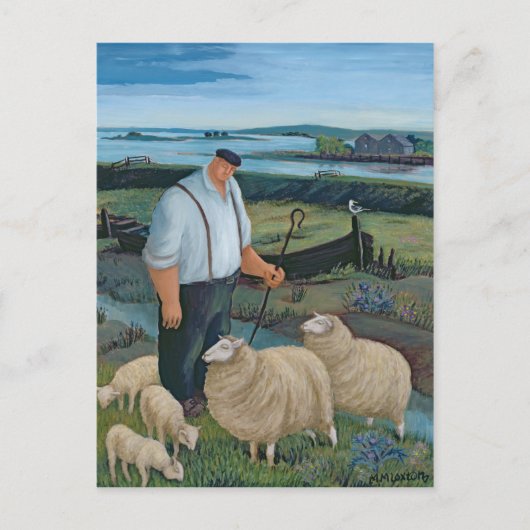 Shepherd met Sheep in River Landscape Briefkaart (Voorkant)