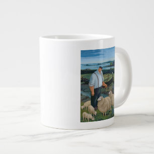Shepherd met Sheep in River Landscape Grote Koffiekop