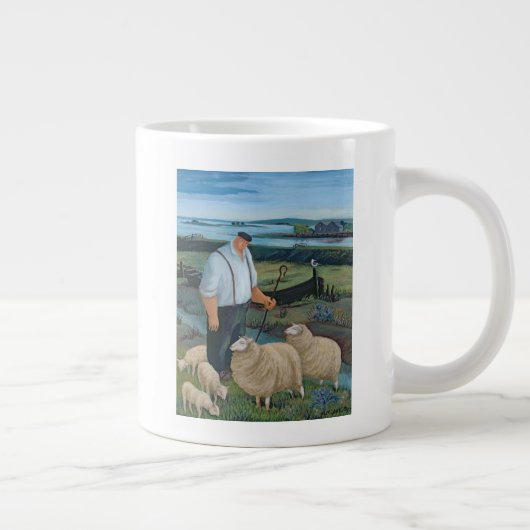 Shepherd met Sheep in River Landscape Grote Koffiekop (Rechts)
