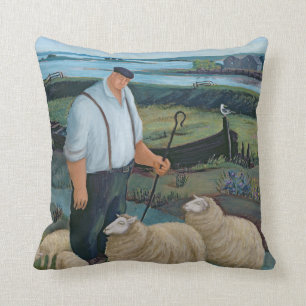 Shepherd met Sheep in River Landscape Kussen