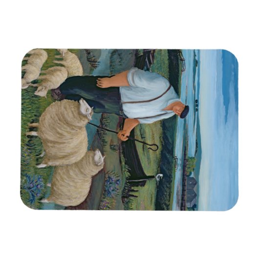 Shepherd met Sheep in River Landscape Magneet (Horizontaal)