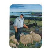 Shepherd met Sheep in River Landscape Magneet (Verticaal)