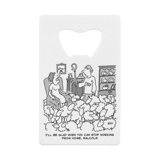 Shepherd Werkt thuis met zijn Sheep Creditkaart Flessenopener (Voorkant)