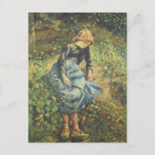 Shepherdess by Camille Pissarro, Vintage Fine Art Briefkaart