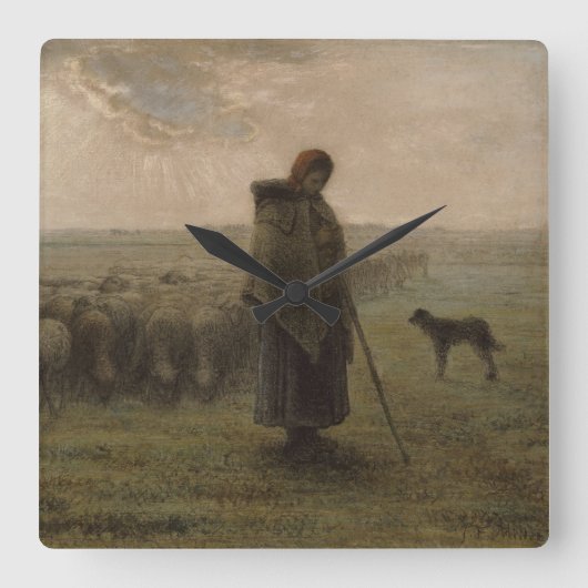 Shepherdess en haar kudde | 1862-63 vierkante klok (Voorkant)