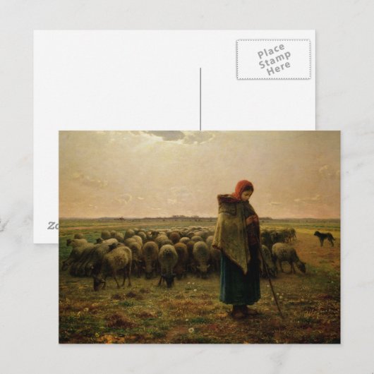 Shepherdess met haar Flock, 1863 Briefkaart (Voorkant / Achterkant)