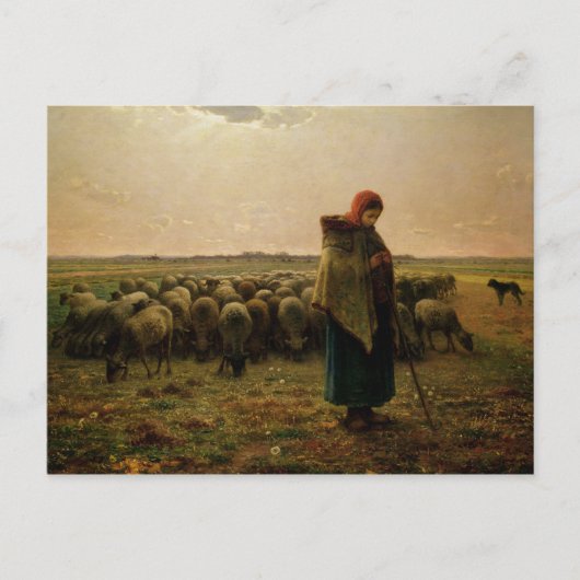 Shepherdess met haar Flock, 1863 Briefkaart (Voorkant)