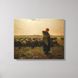 Shepherdess met haar Flock, 1863 Canvas Afdruk