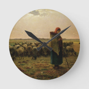 Shepherdess met haar Flock, 1863 Ronde Klok