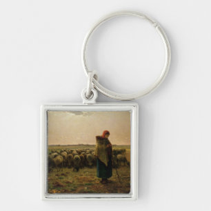Shepherdess met haar Flock, 1863 Sleutelhanger