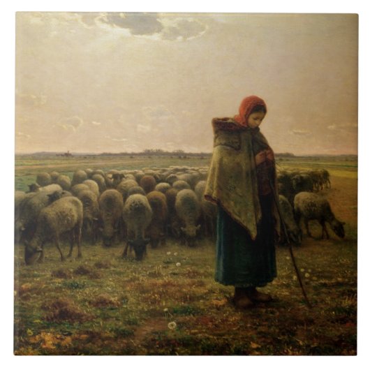Shepherdess met haar Flock, 1863 Tegeltje (Voorkant)
