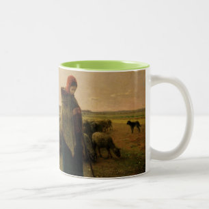 Shepherdess met haar Flock, 1863 Tweekleurige Koffiemok