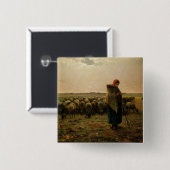 Shepherdess met haar Flock, 1863 Vierkante Button 5,1 Cm (Voorkant /achterkant)