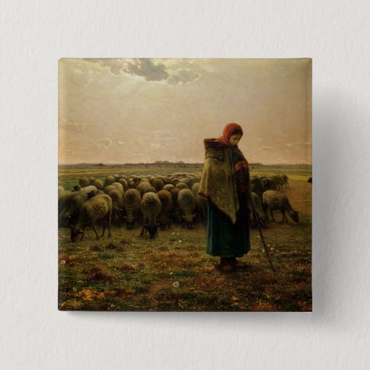Shepherdess met haar Flock, 1863 Vierkante Button 5,1 Cm (Voorkant)