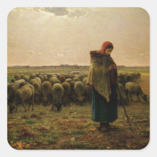 Shepherdess met haar Flock, 1863 Vierkante Sticker