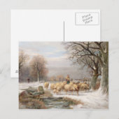 Shepherdess met haar kudde in een winterlandschap  briefkaart (Voorkant / Achterkant)