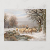 Shepherdess met haar kudde in een winterlandschap  briefkaart (Voorkant)