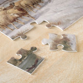 Shepherdess met haar kudde in een winterlandschap legpuzzel (Zijkant)