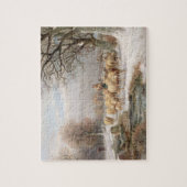 Shepherdess met haar kudde in een winterlandschap legpuzzel (Verticaal)