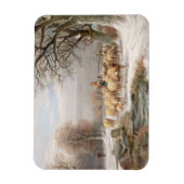 Shepherdess met haar kudde in een winterlandschap  magneet (Verticaal)