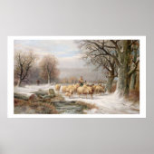 Shepherdess met haar kudde in een winterlandschap  poster (Voorkant)