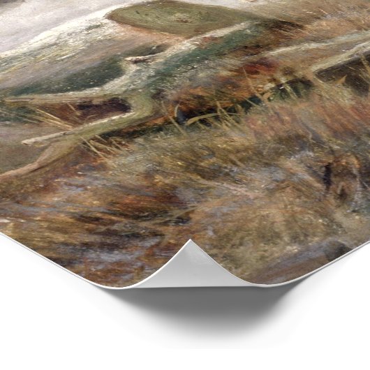 Shepherdess met haar kudde in een winterlandschap poster (Hoek)