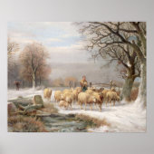 Shepherdess met haar kudde in een winterlandschap poster (Voorkant)