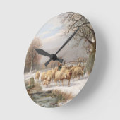 Shepherdess met haar kudde in een winterlandschap  ronde klok (Hoek)