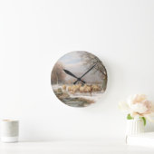 Shepherdess met haar kudde in een winterlandschap  ronde klok (Huis)