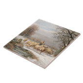 Shepherdess met haar kudde in een winterlandschap  tegeltje (Zijkant)
