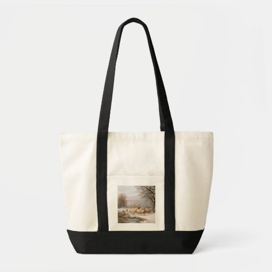 Shepherdess met haar kudde in een winterlandschap tote bag (Voorkant)