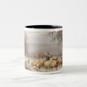 Shepherdess met haar kudde in een winterlandschap  tweekleurige koffiemok (Center)