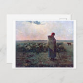 Shepherdess met Hare Flock, Jean-Francois Millet Briefkaart (Voorkant / Achterkant)