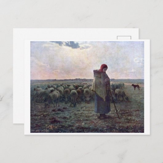 Shepherdess met Hare Flock, Jean-Francois Millet Briefkaart (Voorkant / Achterkant)