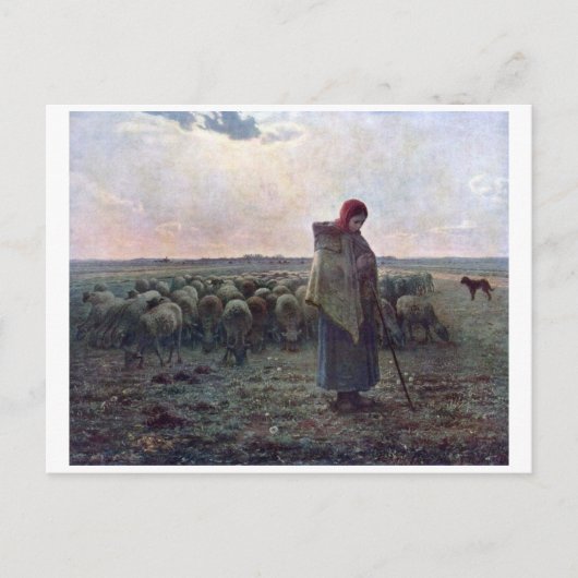 Shepherdess met Hare Flock, Jean-Francois Millet Briefkaart (Voorkant)