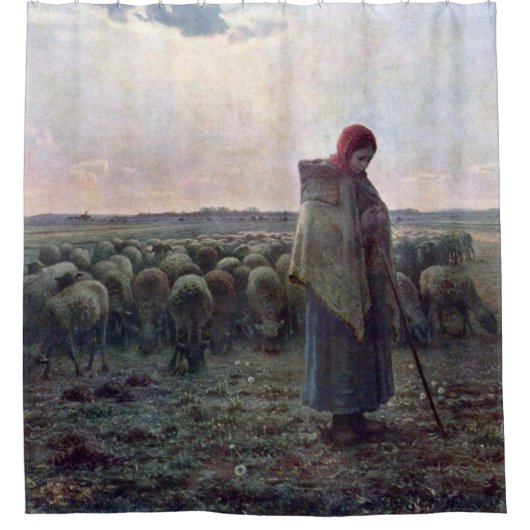Shepherdess met Hare Flock, Jean-Francois Millet Douchegordijn (Voorkant)