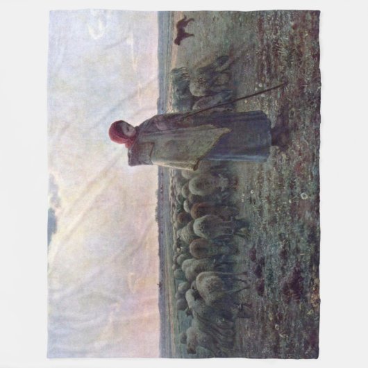 Shepherdess met Hare Flock, Jean-Francois Millet Fleece Deken (Voorkant)