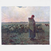 Shepherdess met Hare Flock, Jean-Francois Millet Fleece Deken (Voorkant (Horizontaal))