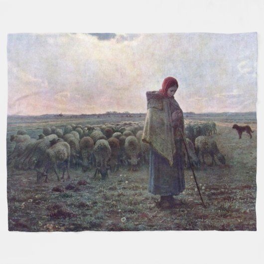 Shepherdess met Hare Flock, Jean-Francois Millet Fleece Deken (Voorkant (Horizontaal))