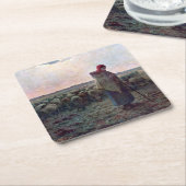 Shepherdess met Hare Flock, Jean-Francois Millet Kartonnen Onderzetters (Schuin)