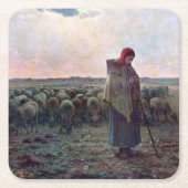 Shepherdess met Hare Flock, Jean-Francois Millet Kartonnen Onderzetters (Voorkant)