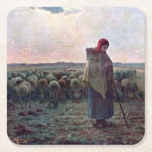 Shepherdess met Hare Flock, Jean-Francois Millet Kartonnen Onderzetters