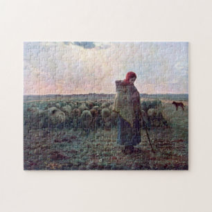 Shepherdess met Hare Flock, Jean-Francois Millet Legpuzzel