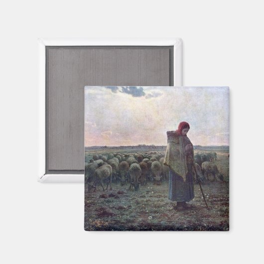 Shepherdess met Hare Flock, Jean-Francois Millet Magneet (Voorkant / Achterkant)