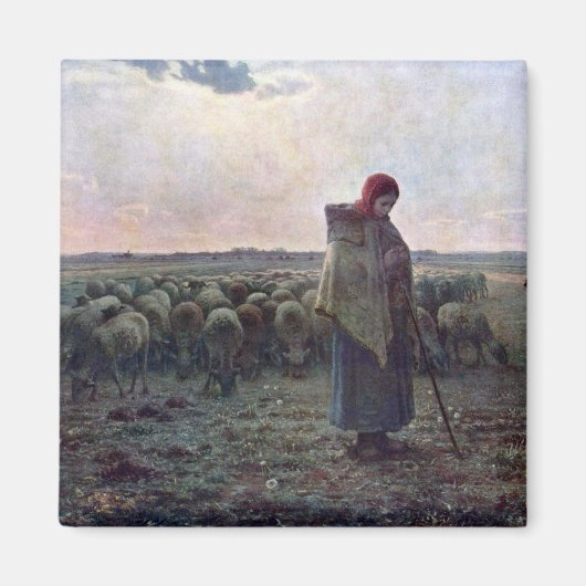 Shepherdess met Hare Flock, Jean-Francois Millet Magneet (Voorkant)