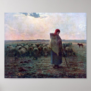 Shepherdess met Hare Flock, Jean-Francois Millet Poster