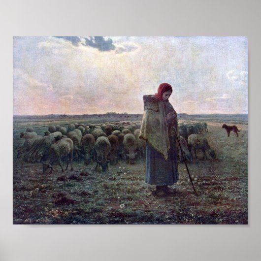 Shepherdess met Hare Flock, Jean-Francois Millet Poster (Voorkant)